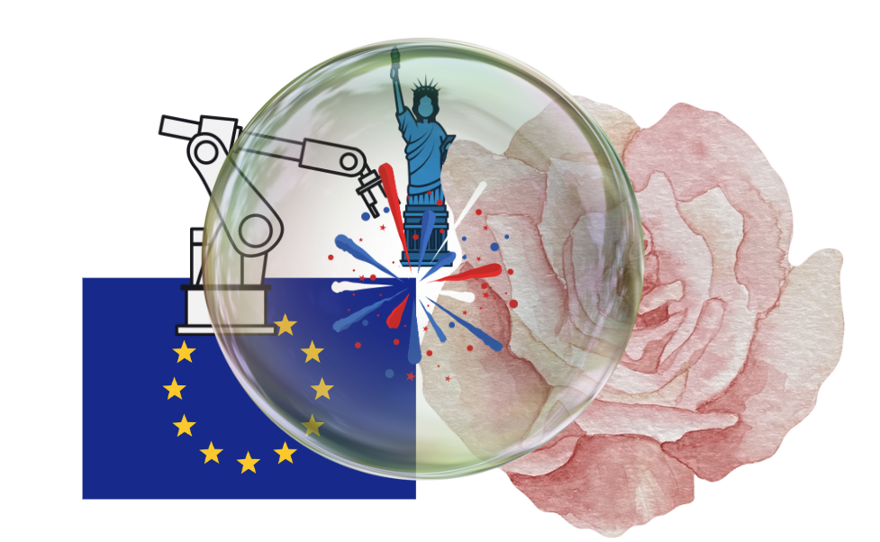 Collage about transparency ai and art with a rose